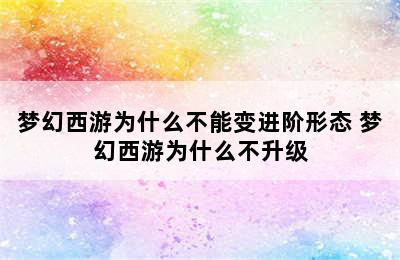 梦幻西游为什么不能变进阶形态 梦幻西游为什么不升级